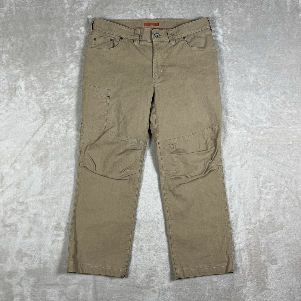 LL Bean Riverton Pants Mens 34x25* Tan Canvas Stretch Outdoor Hiking Utility